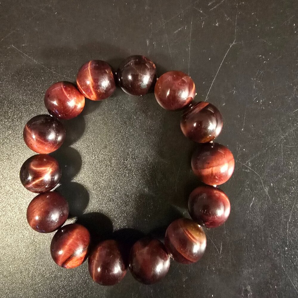 Beautiful Natural Red Tiger's Eye Gemstone Stretch Bracelet